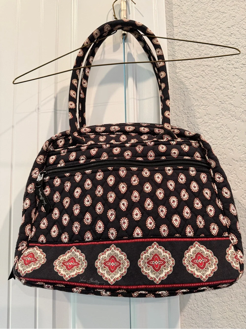 Quilted Black Paisley Tote Set - Travel Bag with Accessories